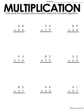 Multiplying with Standard Algorithm by Kayla B's Classroom | TpT