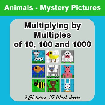 Multipying by 10, 100, 1000 - Color-By-Number Math Mystery Pictures