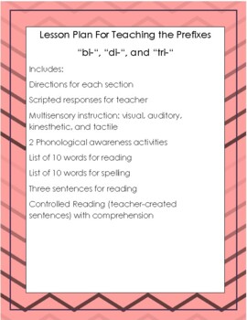Preview of Multisensory Lesson Plan for Teaching the Prefixes bi-, di-, and tri-