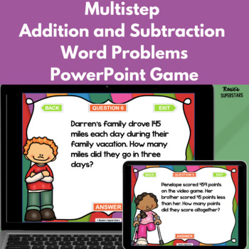 Teacher Made Math Center Game Addition Subtraction Word Problems Three Numbers 