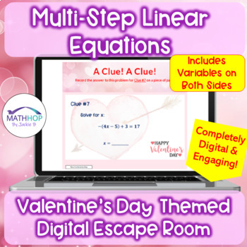 Preview of Multistep Equations Linear (w/variables on both sides) Valentine's Escape Room