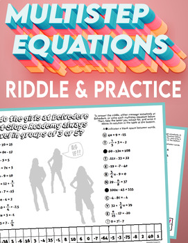 Preview of Multistep Equations Riddle Handout w/Key - Solving for X - PDF Fun Printable