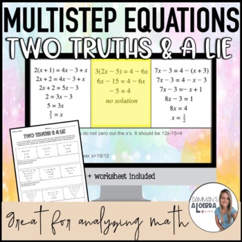 Preview of Multistep Equations -Two Truths & a Lie -Math error analysis DIGITAL