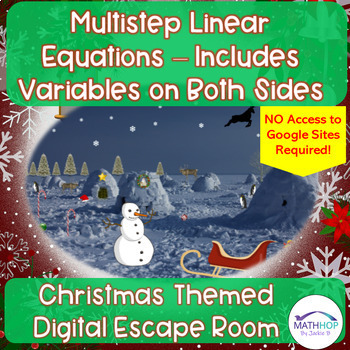 Preview of Multistep Linear Equations Christmas Themed Digital Escape Room