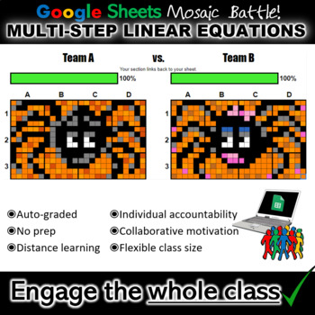 Preview of Multistep Linear Equations - Google Sheets Mosaic Battle (3 Class Sizes)