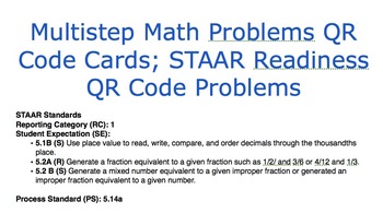 Preview of Multistep Math Problems QR Cards; STAAR Readiness QR Code Problems_5.1B_5.2A_5