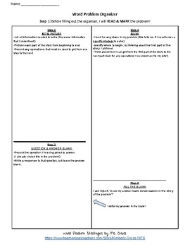 Preview of Multistep Word Problem Graphic Organizer - Version 1