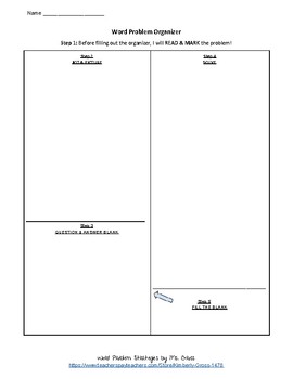Preview of Multistep Word Problem Graphic Organizer - Version 2
