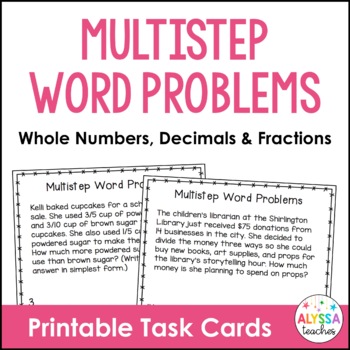 Preview of Multistep Word Problem Task Cards (Whole Numbers, Fractions, and Decimals)