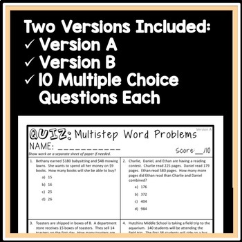 multistep word problems quiz 4th grade 4oa3 assessment
