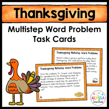 Preview of Multistep Word Problems Task Cards {Thanksgiving Math}