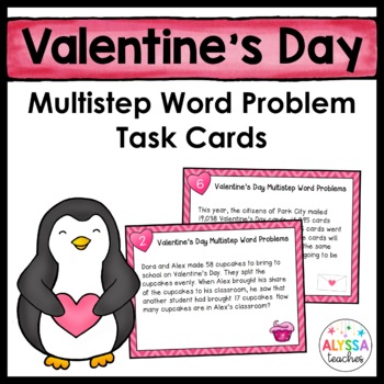 Preview of Multistep Word Problems Task Cards (Valentine's Day Math)