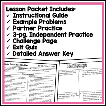 Multistep Word Problems With Fractions, 4Th Grade Problem Solving Packet & Quiz