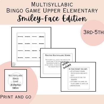 Preview of Multisyllabic BINGO Game Reading Practice Activities Third Fourth Fifth Grade