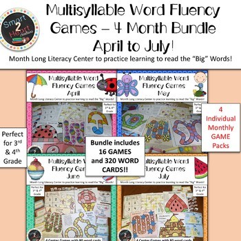 Preview of Multisyllabic Center Games for Word Fluency - April to July Bundle
