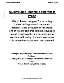 Preview of Multisyllabic Phonemic Awareness Probe