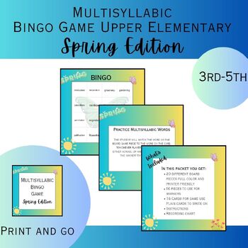 Preview of Multisyllabic Reading BINGO Spring Vocabulary Activity Third Fourth Fifth Grade