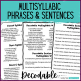 Multisyllabic Sentences and Phrases - Decodable, 6 Syllable Types