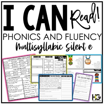 Preview of Multisyllabic Silent e Words | Phonics and Reading Comprehension | I Can Read