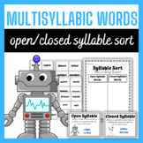 Multisyllabic Word Activity (Open and Closed Syllable Sort)