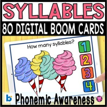 Preview of Multiple Syllable Words Phonemic Awareness Digital Boom Card Activities