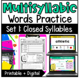 Multisyllabic Words Practice: Set 1 Closed Syllables - SOR