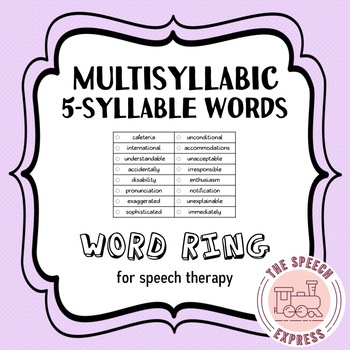 Preview of Multisyllabic Word Ring: 5 Syllable Words for Speech Therapy