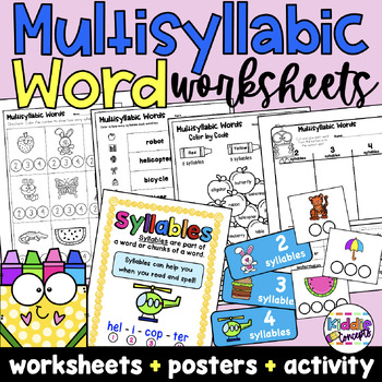 Preview of Multisyllabic Word Worksheets 2, 3, and 4 syllables
