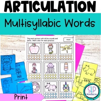 Preview of Speech Therapy Multisyllabic Words Articulation Worksheets Flashcards Games