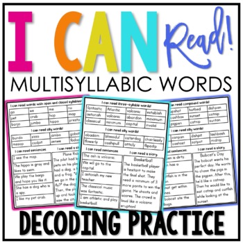 Preview of Multisyllabic Words Decoding Drills | Real and Nonsense Word Fluency | Passage
