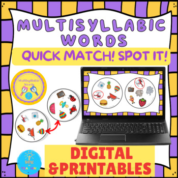 Preview of Multisyllabic Words GAME - Spot It Quick Match - Digital & Printable