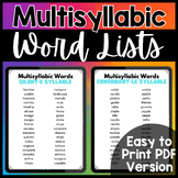 Multisyllabic Words List | Printable | Word List