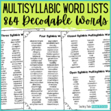 Multisyllabic Words Lists - 2, 3, 4, and 5 Syllable Decodable Word Lists