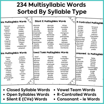 Multisyllabic Words Lists - 2, 3, 4, and 5 Syllable Decodable Words