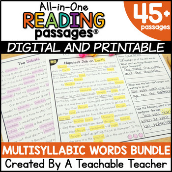 Preview of Multisyllabic Words Phonics Reading Passages Worksheets with Digital Resource