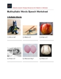 Multisyllabic Words Speech Worksheets