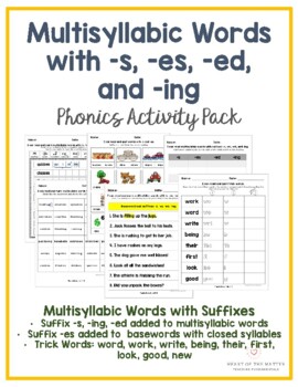 Preview of Multisyllabic Words with Suffixes -s, -es, -ed, -ing: Phonics Worksheets Set 13
