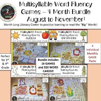 Preview of Multisyllabic Center Games for Word Fluency - August to November Bundle