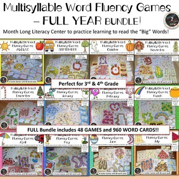 Preview of Multisyllabic Word Fluency Center Games All Year BUNDLE