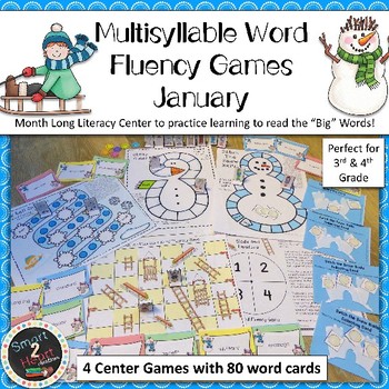 Preview of JANUARY Multisyllabic Games Word Fluency Literacy Center Big Words Pack