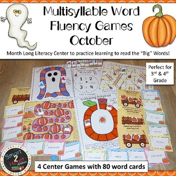 Preview of OCTOBER Multisyllabic Games Word Fluency Literacy Center Big Words Pack