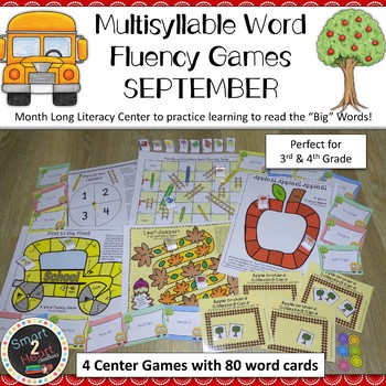 Preview of SEPTEMBER Multisyllabic Games Word Fluency Literacy Center Big Words Pack