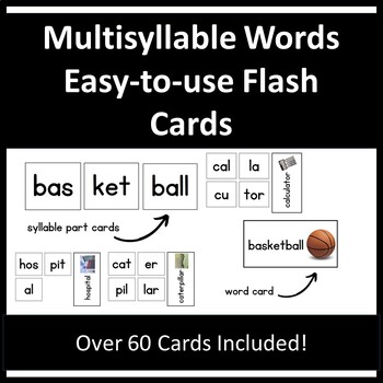 Preview of Multisyllable Words Easy-to-use Flash Cards