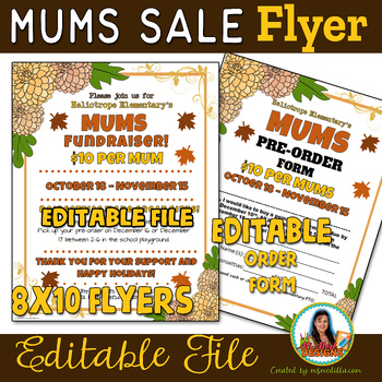 Preview of Mums Fundraiser Flyer & Order Form - Editable PTA, PTO, Holiday Plant Sale