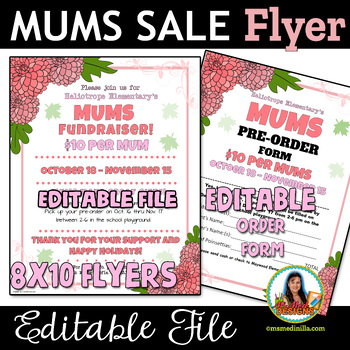 Preview of Mums Pink Fundraiser Flyer & Order Form - Editable PTA, PTO, Holiday Plant Sale