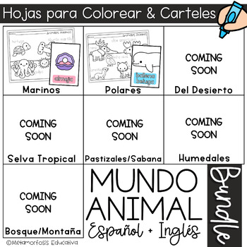 Preview of Mundo Animal Hojas para Colorear y Carteles Bundle -Animal World Coloring Pages