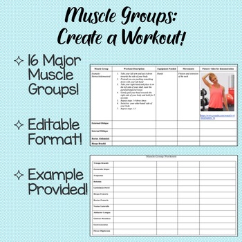 Preview of Muscle Groups- Create a Workout Activity- Distance Learning