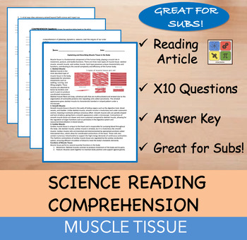Preview of Muscle Tissue Reading Passage and x 10 Questions (EDITABLE)
