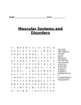 Preview of Muscular System and Disorders Word Search