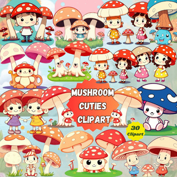 Preview of Mushroom Cuties Clipart - Fungi Clipart